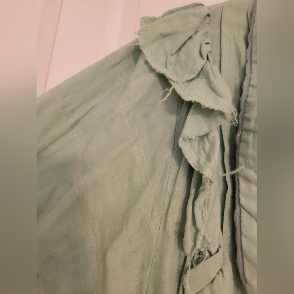 Free People Elora Pleated Ruffle Mini Dress L Windownpane Mermaid Tail Green$148 - Picture 9 of 11